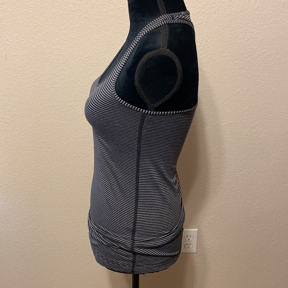 Lululemon Razorback Black and Dark Gray Striped Workout Tank w/ Bag - Picture 2 of 7